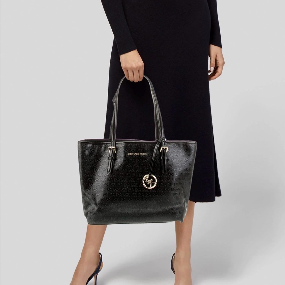 Michael Kors Elegant Black patent leather logo embossed tote